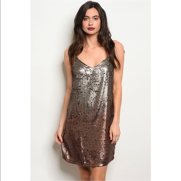 Mauve Ombre Sleeveless V Neck Sequins Dress - Picture 1 of 3